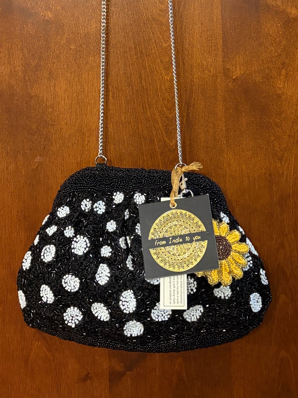 New Hand Beaded Black Polka Dot Shoulder clutch Bag